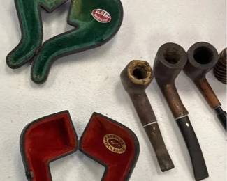 Vintage Tobacco Smoking Pipe Collection 5 Briarwood Corn Cob Pipes with 2 Cases