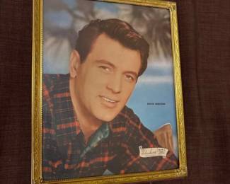 Vintage Rock Hudson 8x10 Color Portrait in Ornate GoldTone Metal Frame