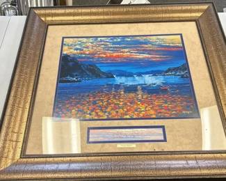 Framed Sunset Water by Behrens Colorful Coastal Landscape Art Print with Inspirational Verse