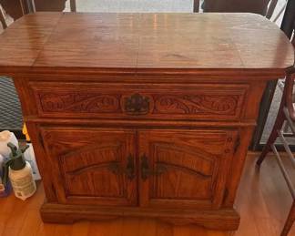 Vintage Carved Side Board Cabinet with Decorative Scrollwork  Double Doors