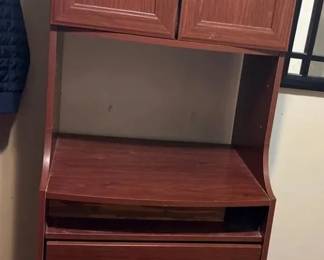 Tall WoodLook Wardrobe Storage Cabinet with Double Doors, Open Shelf  Two Drawers