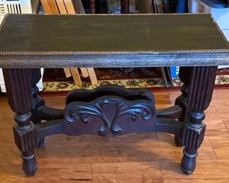 Vintage Ornate Carved Wood Coffee Table  Fluted Legs  Decorative Scrollwork