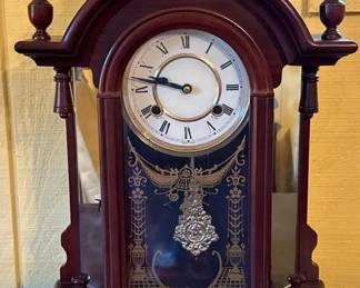 VictorianStyle Ornate Mantel Clock with Decorative Pendulum, Roman Numerals  WoodTone Case