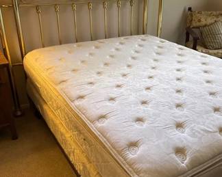 Vintage BrassFinish Metal Bed Frame with Ornate Scrollwork Headboard  Ball Finials
