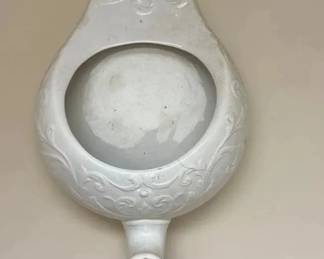 Vintage Ornate White Glazed Ceramic WallMounted Urinal with Floral Relief Design