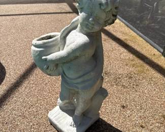 Pair of VintageStyle Cast Stone Cherub Garden Statues with Basket Planters