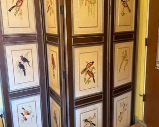 Decorative Folding Room Divider Privacy Screen with Colorful Bird Illustrations
