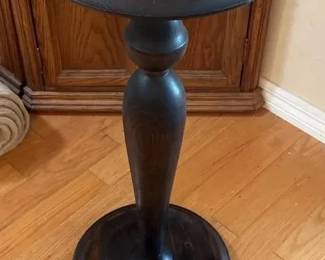 Dark Wood Round Pedestal Accent Table with Turned Column Base  VintageStyle Plant Stand