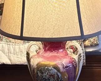 Ornate Porcelain Urn Table Lamp with Victorian Courting Couple Scene