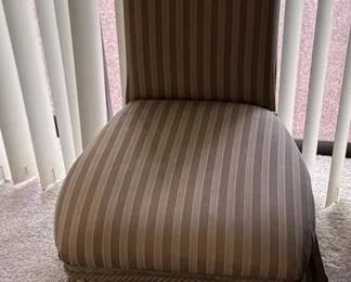 Traditional HighBack Upholstered Slipper Chair with Striped Fabric  Gathered Skirt