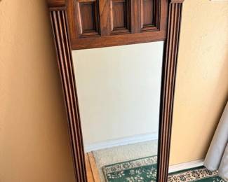 VictorianStyle Carved Oak Wall Mirror with Fluted Columns  Architectural Crown