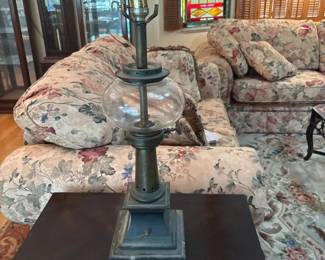 Vintage HurricaneStyle Table Lamp with Clear Glass Globe  Antique Bronze Finish