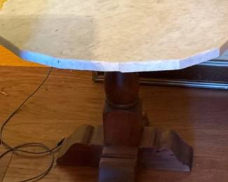 Vintage Round MarbleTop Pedestal Accent Table with Dark Wood Base