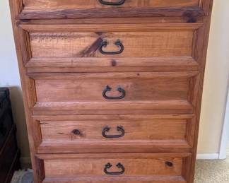 Rustic Solid Pine Tall Chest of Drawers  6 Drawer Dresser with Dark Metal Bail Pulls