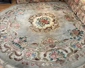 Large Oval Sculpted Floral Area Rug  Aubusson Style with Raised Rose Design  Fringe 7 1 2 Foot