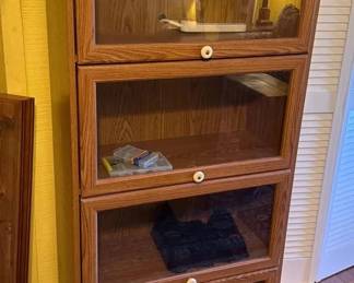 Vintage Oak BarristerStyle Bookcase with 4 Glass LiftUp Doors  Lawyers Display Cabinet