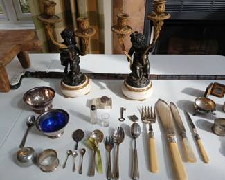 Antique candlesticks, misc items 