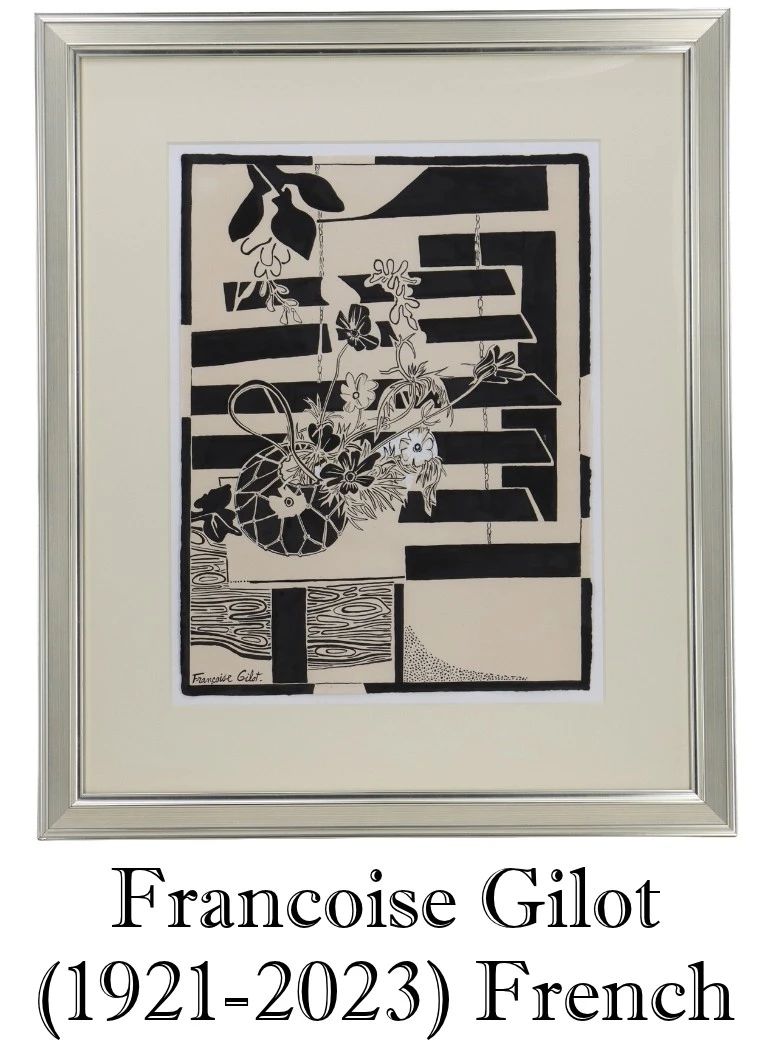Lot 1 Francoise Gilot (1921-2023) French, Original India Ink Drawing Japanese Flowerpot