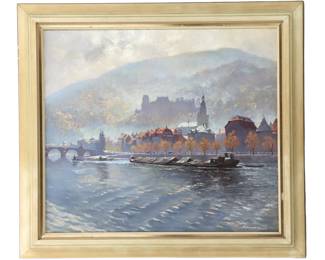 Lot 1742 Rudolf Schwarz 20th Century German Austrian, Oil on Canvas Heidelberg River View
