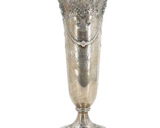 Lot 41 Antique Black, Starr Frost Tall Sterling Silver Trumpet Vase 46.280 ozt.