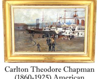 Lot 1504 Carlton Theodore Chapman (1860-1925) American, Oil on Canvas Nautical Landscape Brooklyn Navy Yard