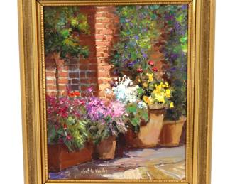 Lot 116 Kent R. Wallis (Born 1945) American, Oil on Canvas Pienza Flowers