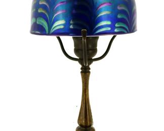 Lot 1521 Tiffany Studios Bronze Blue Favrile Glass Pulled Feather Desk Lamp