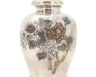 Lot 55 Vintage Japanese Silver and Mixed Metal Tea Caddy Approx 9.080 ozt.