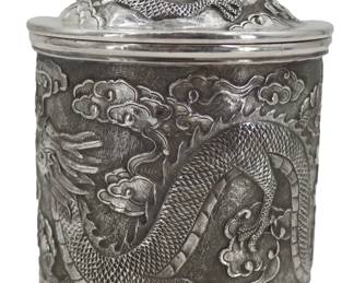 Lot 244B Chinese Export Silver Dragon Tea Caddy 17.690 ozt.