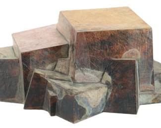Lot 1700 Cast Bronze Brutlalist Geometric Sculpture