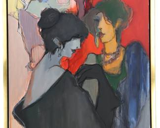 Lot 3 Itzchak Tarkay (1935-2012) Israeli, Acrylic on Canvas Two Women