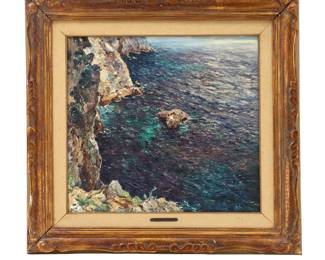 Lot 1735 Matteo Sarno (1894-1957) Italian, Oil on Canvas Seascape Rocks in Front of Capri