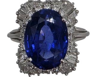 Lot 79 Important Platinum AGL Certified Natural Unheated Sri Lankan Ceylon Sapphire Diamond Ring RS 7.5 Gross 12.8 g.