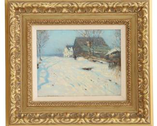 Lot 1511 George Hebert Macrum (1868-1928) American, Oil on Canvas Winter Scene The Crossing
