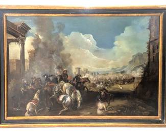 Lot 1509 Large Old Masters Style Oil on Canvas Cavalry Battle Scene in the Manner of Cortois