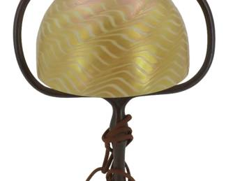 Lot 1519 Tiffany Studios Bronze Gold Favrile Damascene Harp Desk Lamp