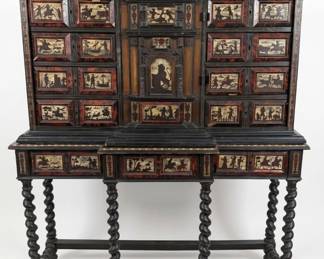 Lot 1707 17th Century Flemish Cabinet With Inlaid Natural Shell and Bone