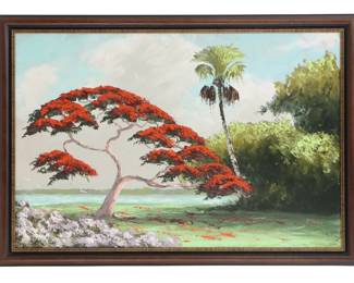 Lot 16 Alfred Hair (1841-1970) American, Oil on Board Florida Highwaymen Coastal Landscape