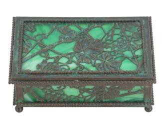 Lot 1578 Tiffany Studios New York Grapevine Pattern Bronze and Green Slag Glass Desk Box