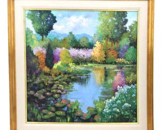 Lot 5 Hans Ressdorf (1918-2011) German American, Oil on Canvas Flowering Pond
