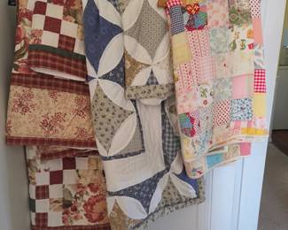 Twin Quilts- $12 ea Burgandy & Blue, $50 SOLD- Vintage Homemade patchwork