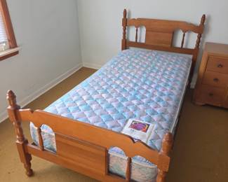 $12 Maple twin frame, Tall foot board, $15ea (2) Twin Mattresses
