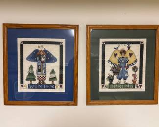 $100, (4) 4 seasons framed cross stitch