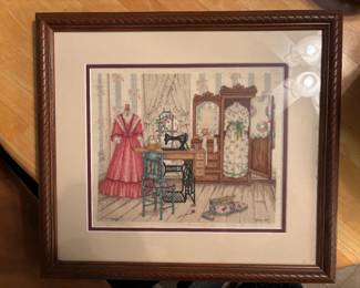 $30, "Dressmaker" cross stitch