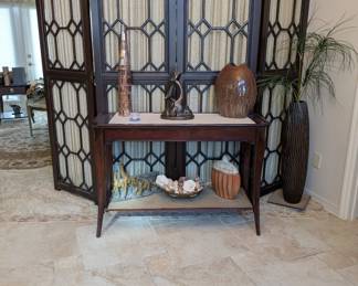 Decorative screen room dividers, console table, vases, sculptures