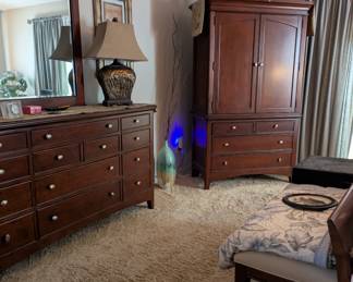 Armoire, chest with mirror, table lamps