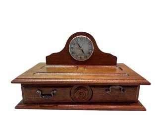 Wooden Desk Organizer w Clock