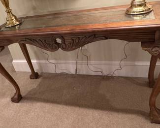 Chippendale Style Carved Mahogany Console Table with Glass Top