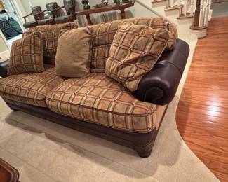 Leather and Fabric Plaid Sofa