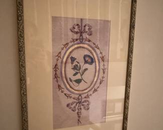Neoclassical Floral Botanical Print with Ribbon Motif